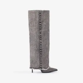 ANDY BOOT 120 mm Black denim cuffed knee boot