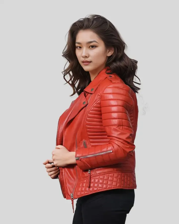 Aurora Red Biker Leather Jacket