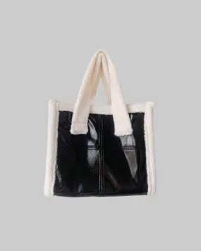 Baylee Patchwork Patent Leather Fleece Tote Handbag