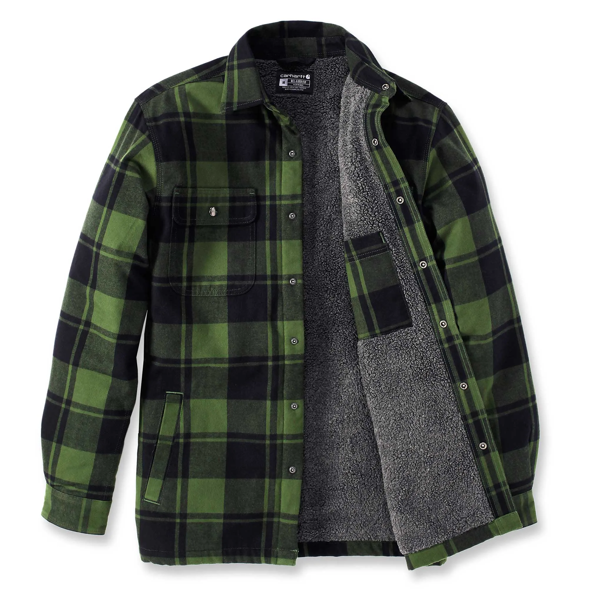 Carhartt 105939 Heavyweight Sherpa Lined Flannel Shirt Jacket Chive Green Size Large