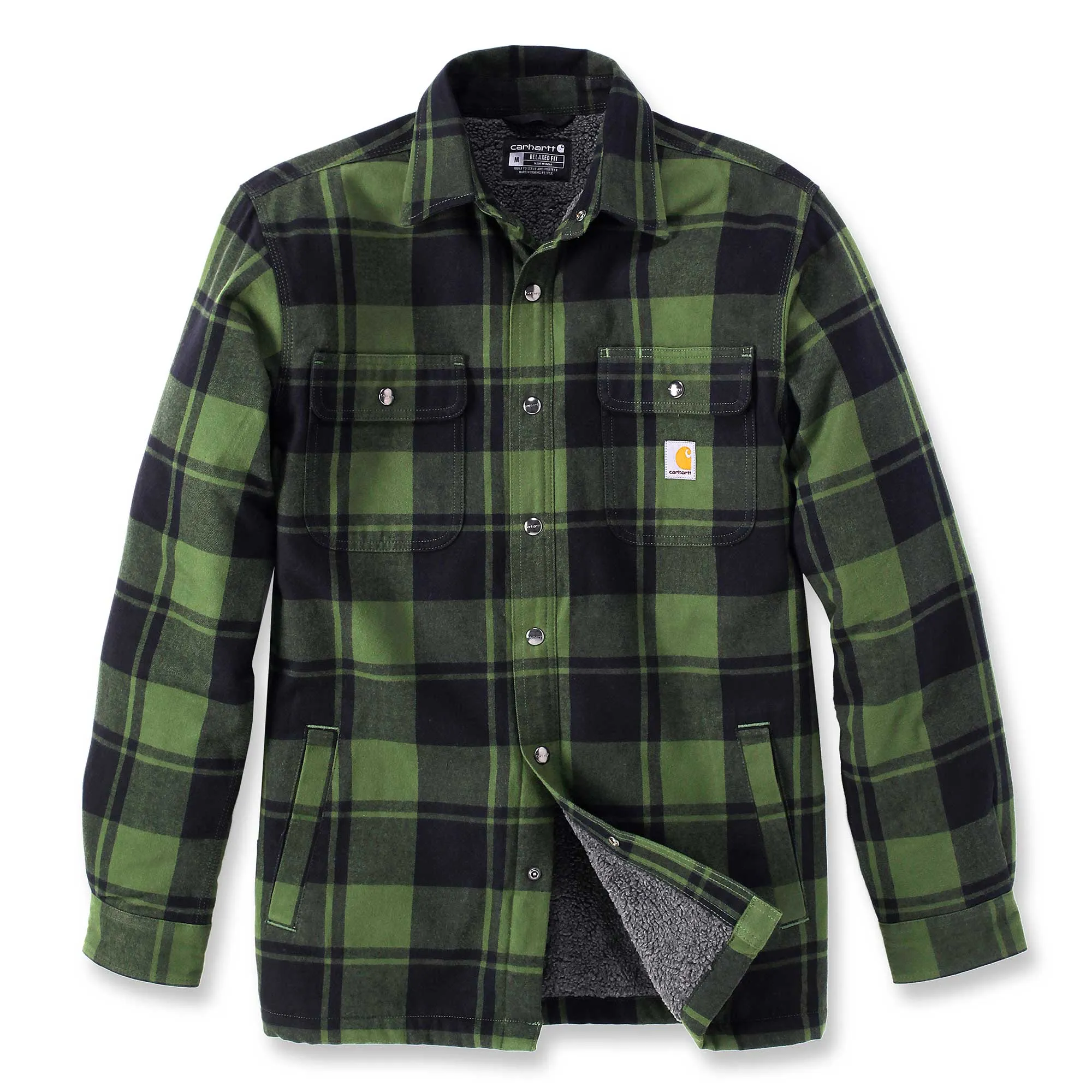 Carhartt 105939 Heavyweight Sherpa Lined Flannel Shirt Jacket Chive Green Size Large