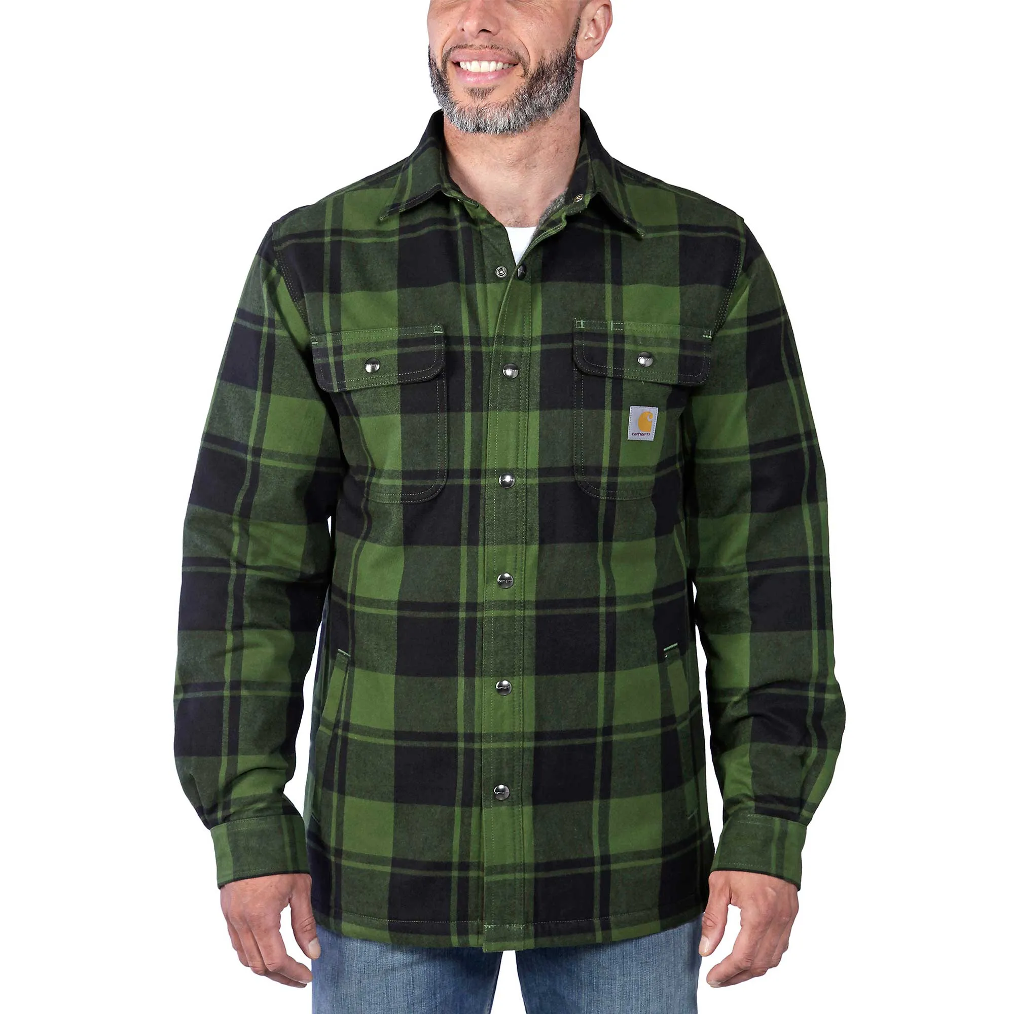 Carhartt 105939 Heavyweight Sherpa Lined Flannel Shirt Jacket Chive Green Size Large