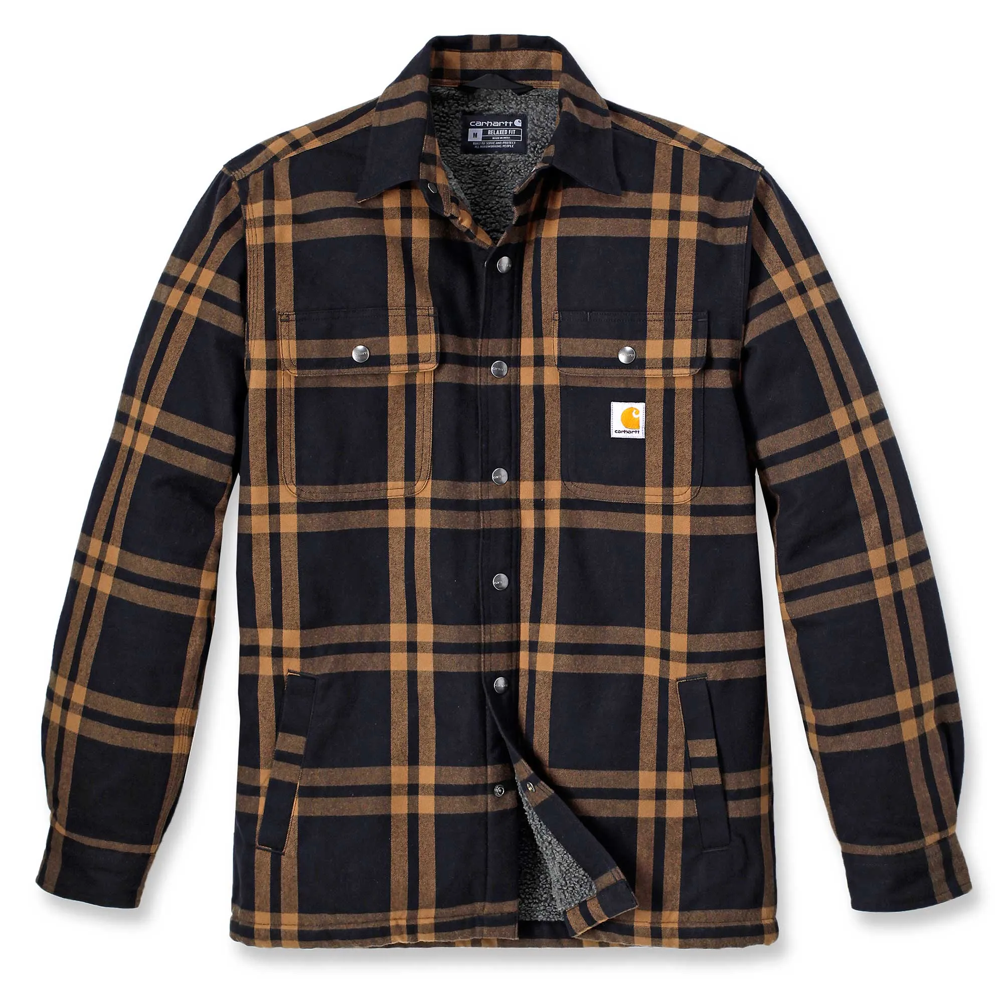 Carhartt 106354 Heavyweight Sherpa Lined Flannel Shirt Jacket Black Size Small