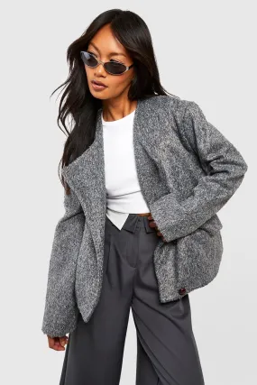 Collarless Asymmetric Textured Jacket