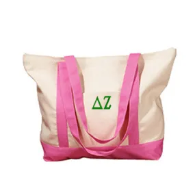 Delta Zeta Canvas Boat Tote, 1-Color Greek Letters - BE004 - EMB