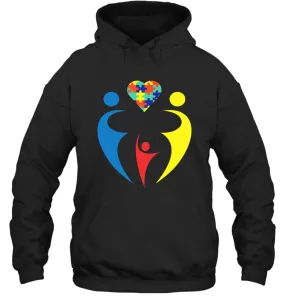 Family Shirt Trio Heart Puzzle Autism Awareness Hoodie