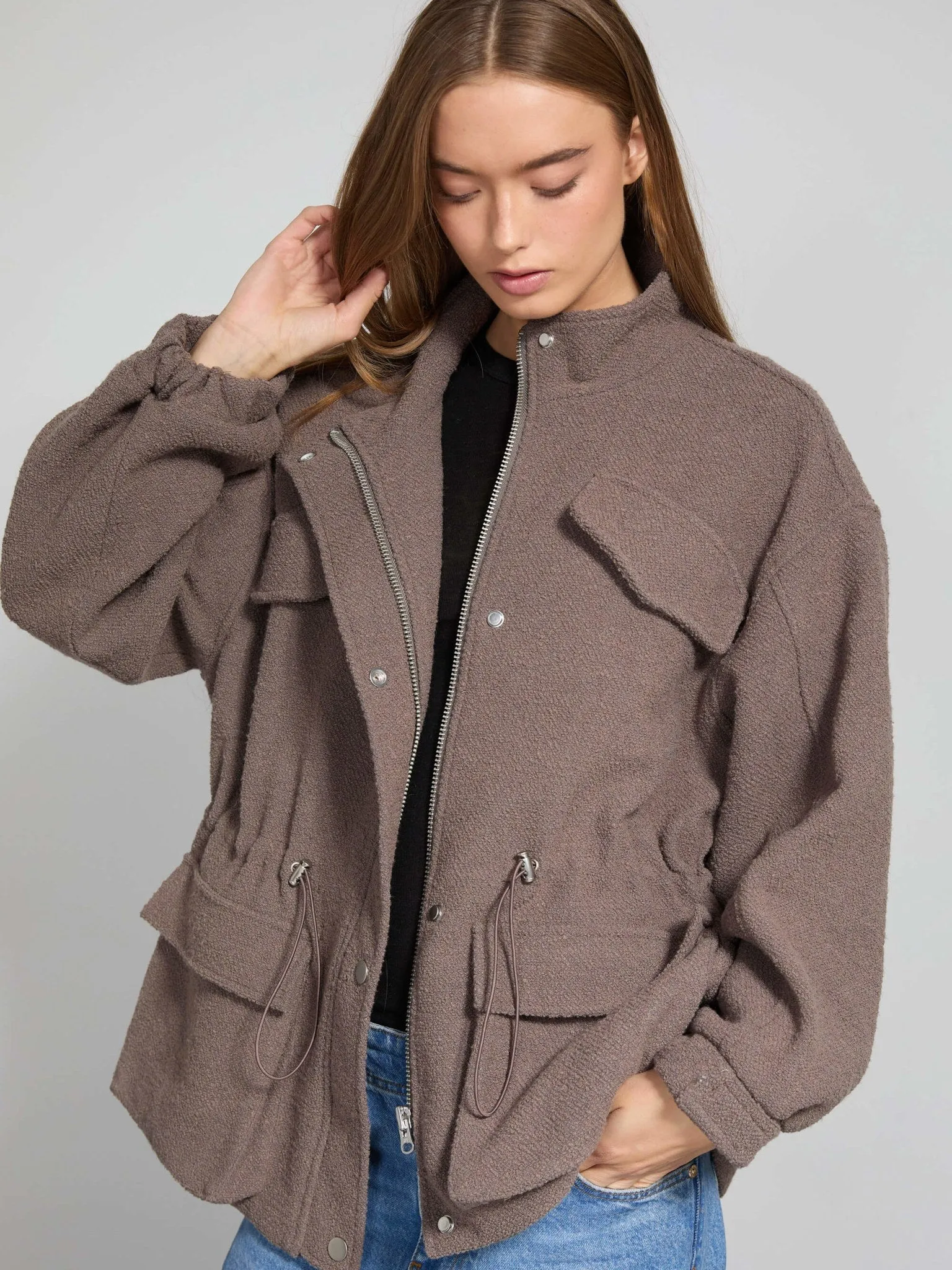 KAIA BOUCLE JACKET - GREY/BROWN