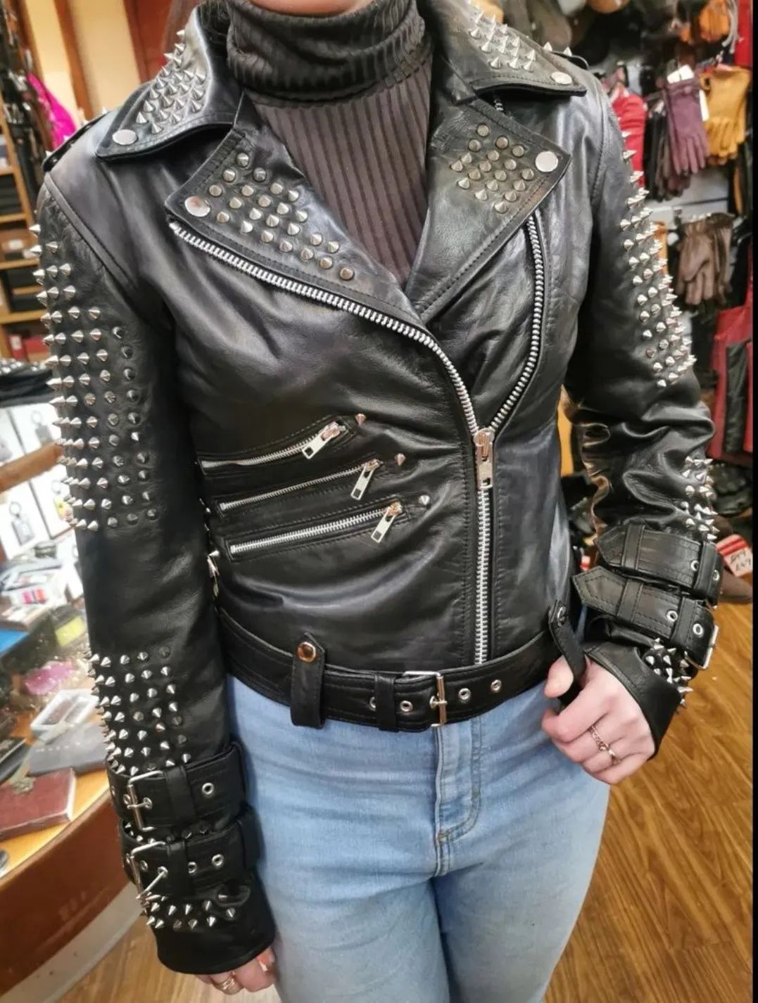 Ladies Super Studded Biker Jacket