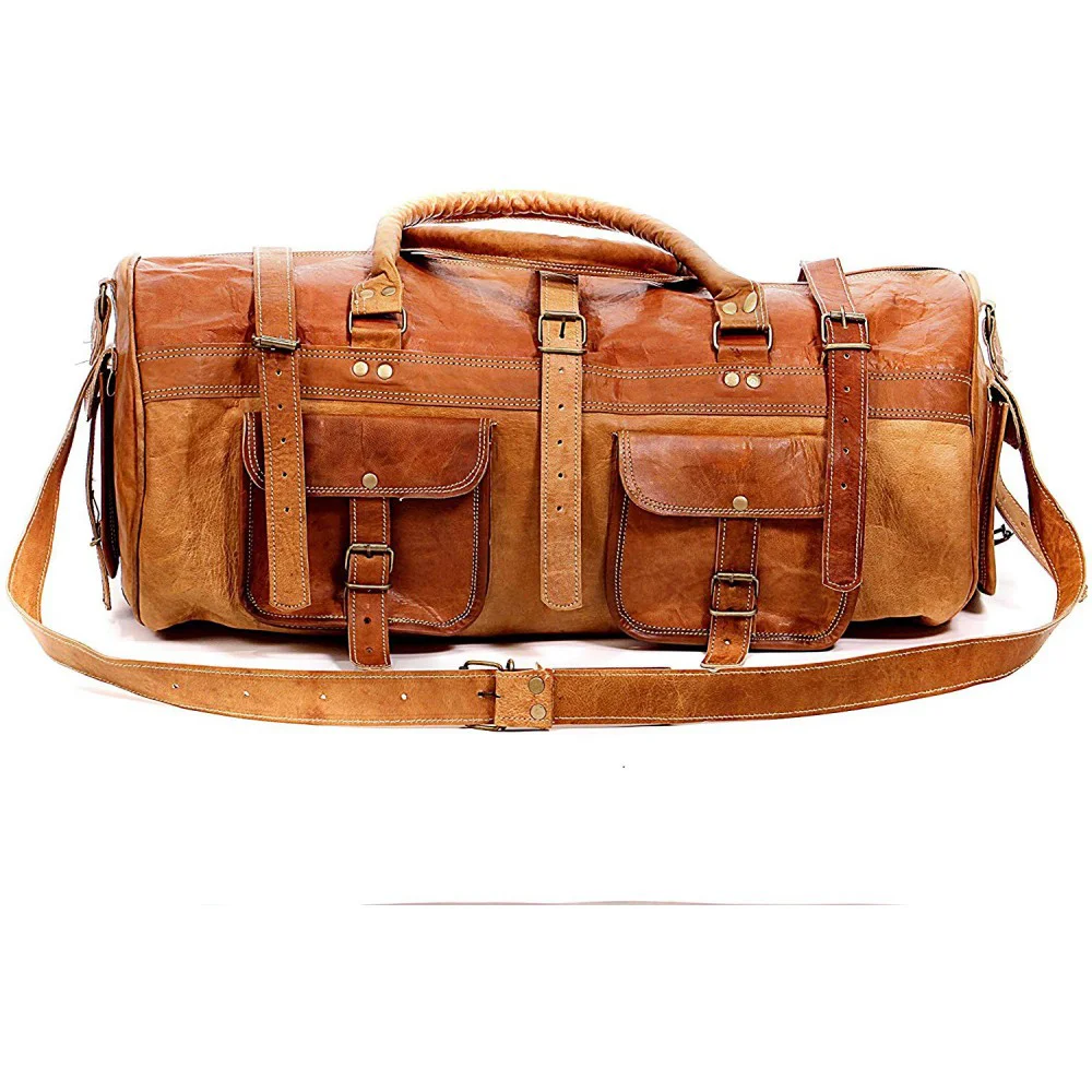 Leather Duffle Bag for Travel 22 inch * 10 inch (Russet Brown)