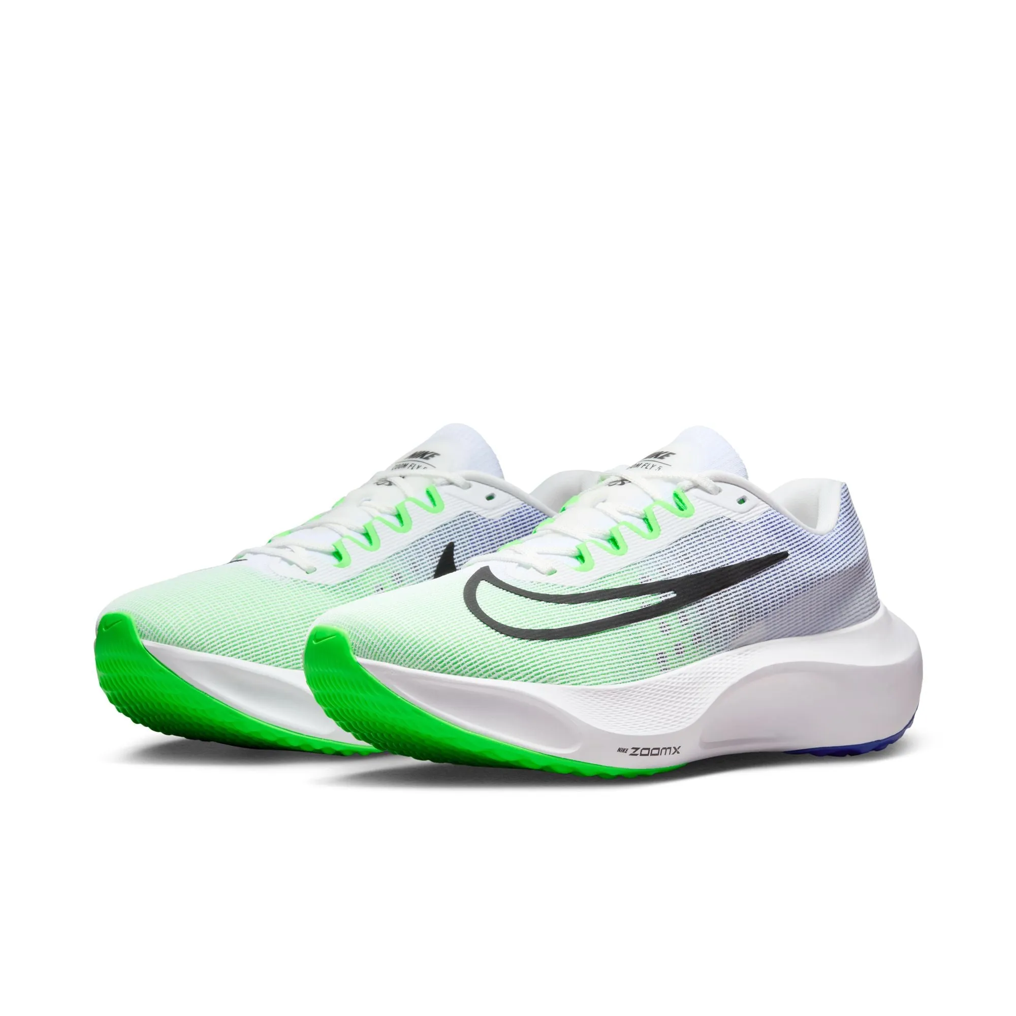 Nike Men's Zoom Fly 5 Running Shoes White / Black / Green Strike / Racer Blue