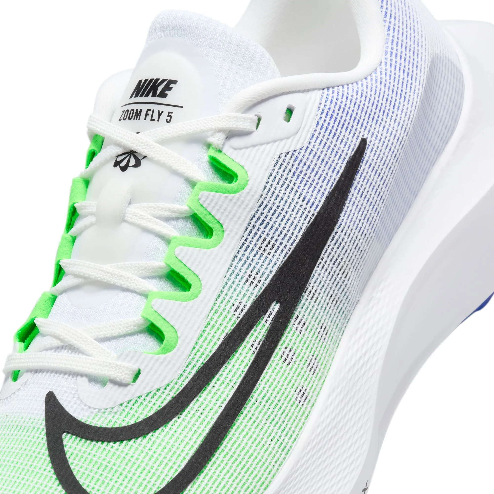 Nike Men's Zoom Fly 5 Running Shoes White / Black / Green Strike / Racer Blue