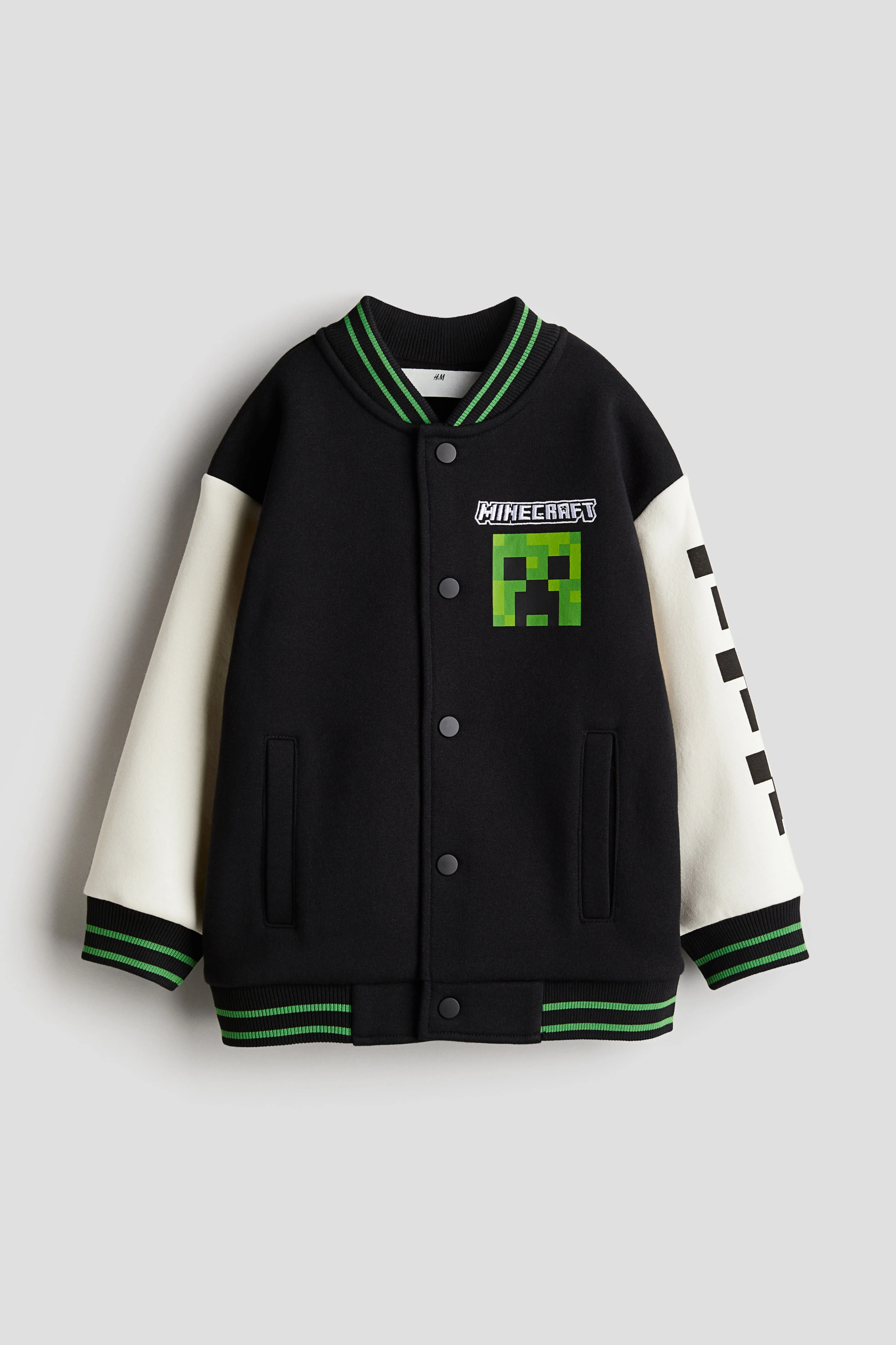 Oversized printed baseball jacket - Long sleeve - Regular length - Black/Minecraft - Kids | H&M GB