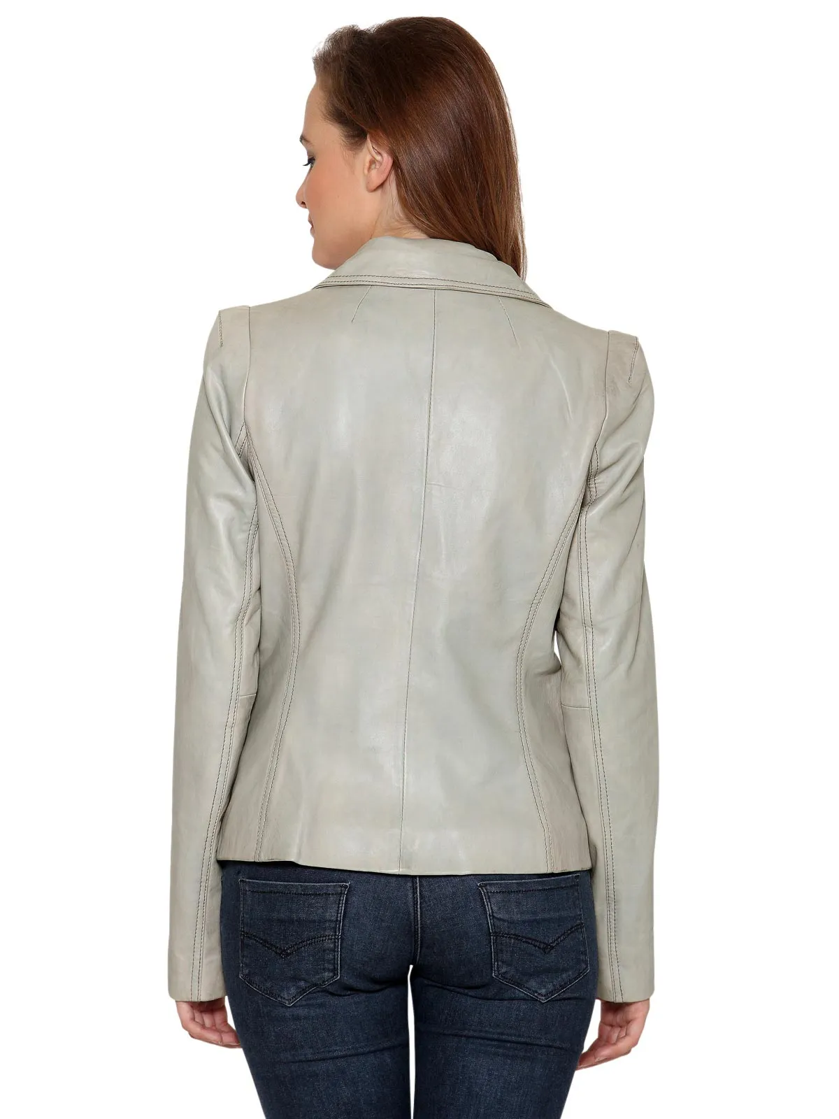 Teakwood Grey Women Genuine Leather Jacket