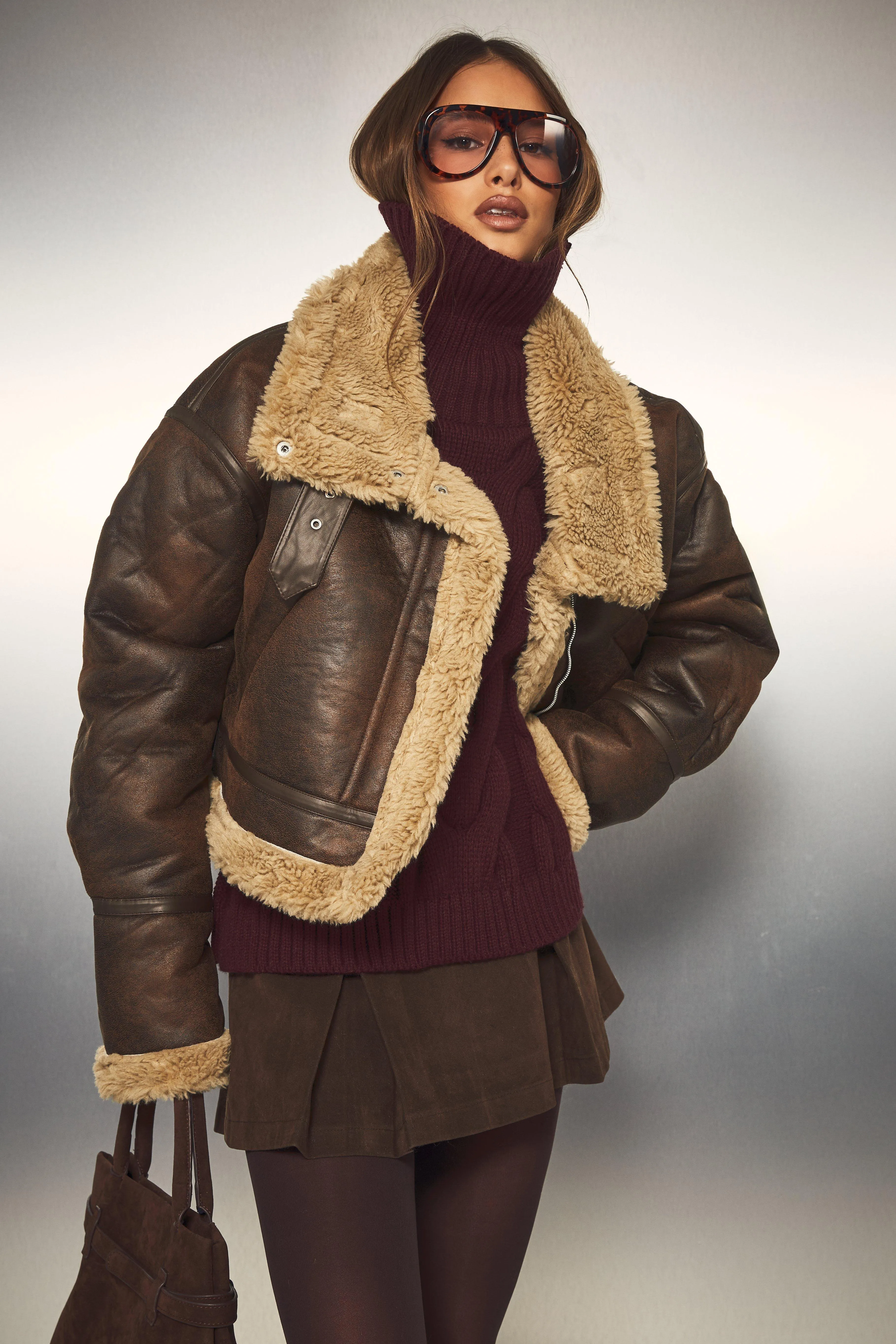 Teddy Trim Aviator Jacket