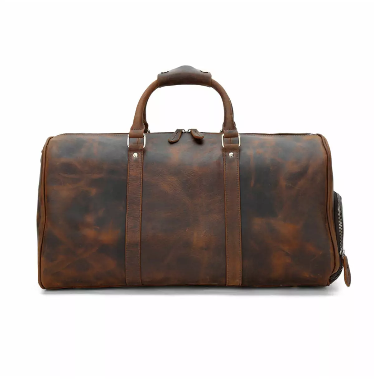 Vintage Leather Travel Duffel With Zipper Pockets Bag