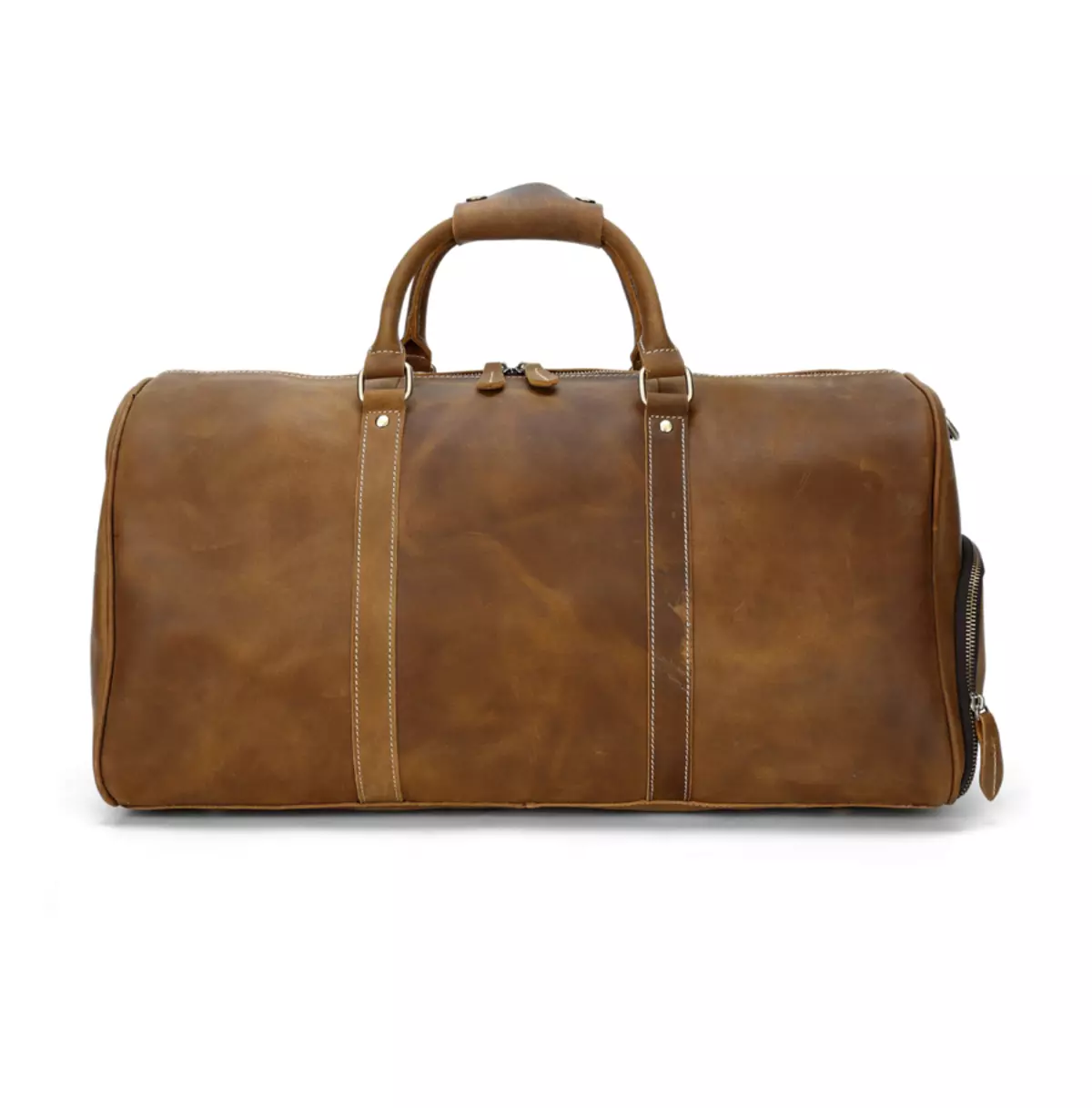 Vintage Leather Travel Duffel With Zipper Pockets Bag