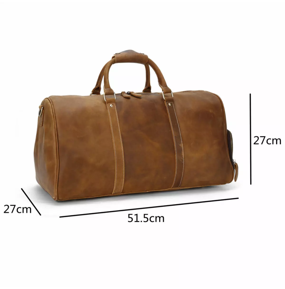 Vintage Leather Travel Duffel With Zipper Pockets Bag