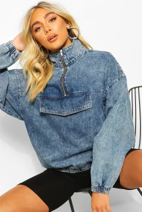 Zip Front Denim Pullover Jacket